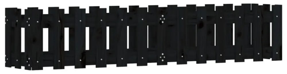 fekete tömör fenyőfa kerti magaságyás kerítéssel 150x30x30 cm