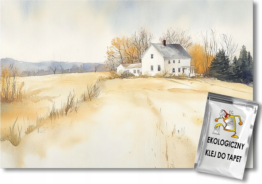 Fotótapéta Flizelina Tájkép Falu Mező Fehér Ház Kunyhó Ősz 150x105 ragasztó