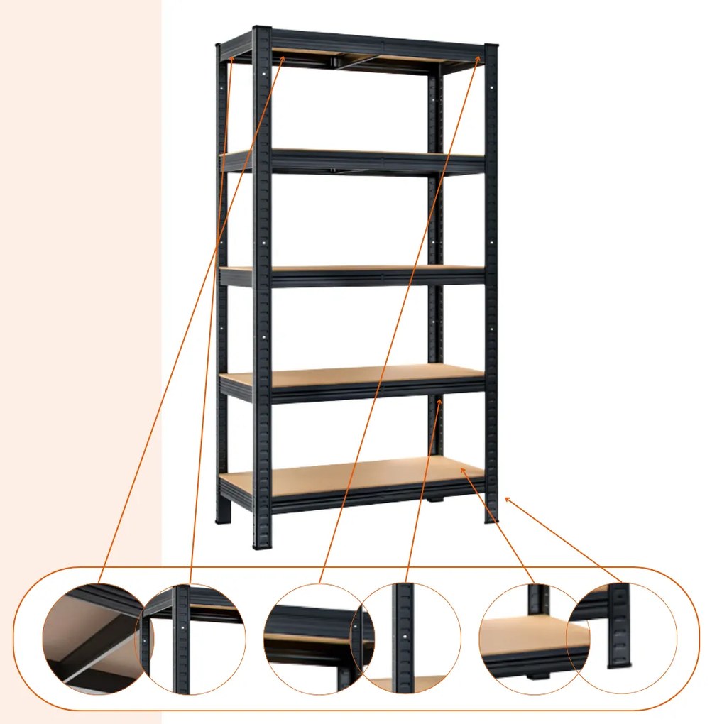 HEAVY nagy teherbírású polc, max 875kg, 90x40x180cm, fekete Jurhan