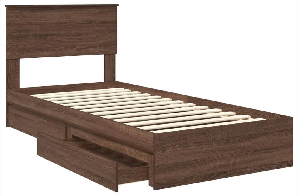 vidaXL Tárolós Ágy fejtámlával fiókkal Barna Tölgy 90 x 200 cm Faanyag