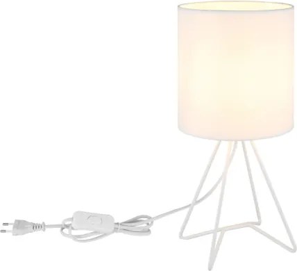 Globo 21734W Asztali lámpa, fém fehér, textil fehér, kábel PVC fehér, billenőkapcsoló a kábelen, ø: 160mm, M: 345mm, kábelhossz 1300mm, 1x E14 40W 230V izzó nélkül