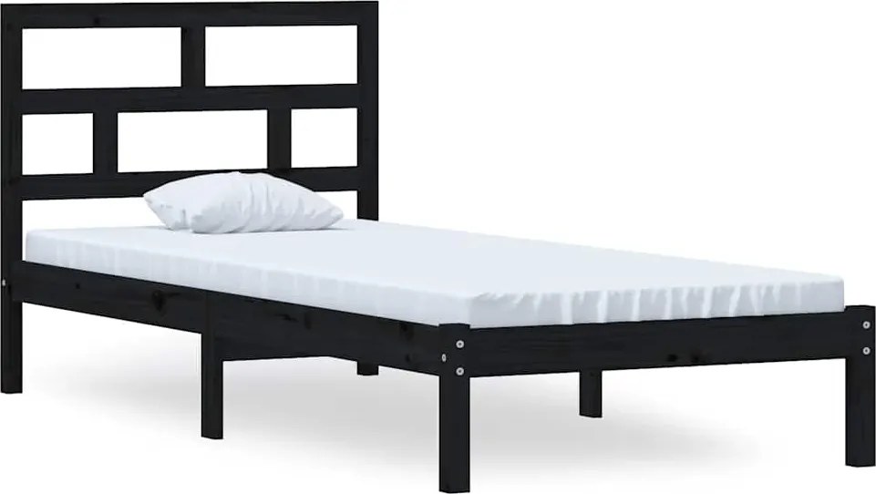 vidaXL fekete tömör fenyőfa ágykeret 100 x 200 cm