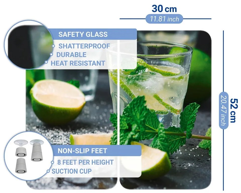 Edzett üveg tűzhely fedőlap szett 2 db-os 30x52 cm Mojitos – Wenko