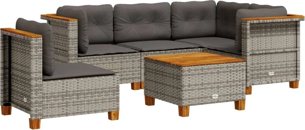 vidaXL 6 részes szürke polyrattan kerti ülőgarnitúra párnákkal