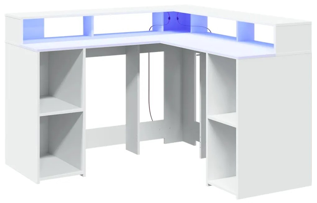 fehér szerelt fa íróasztal LED-világítással 130 x 130 x 91 cm