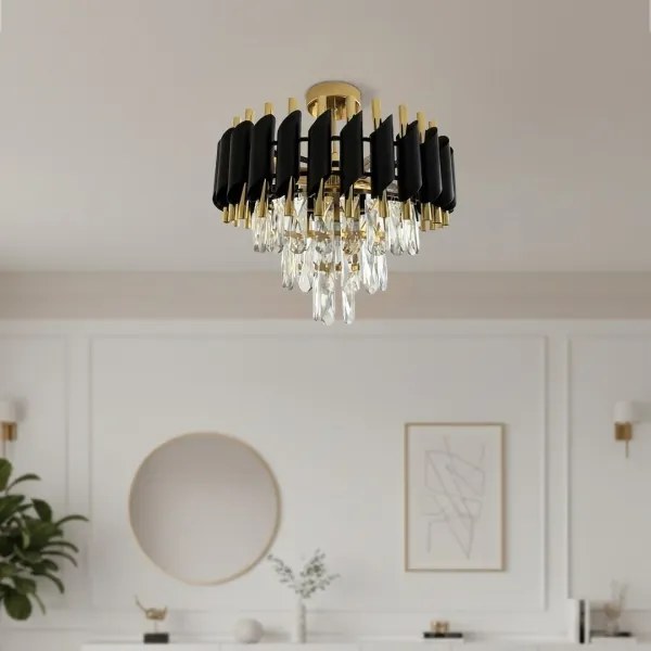 Felületre szerelhető CRISTAL 5xE14/10W/230V Ø 38 cm fekete/arany