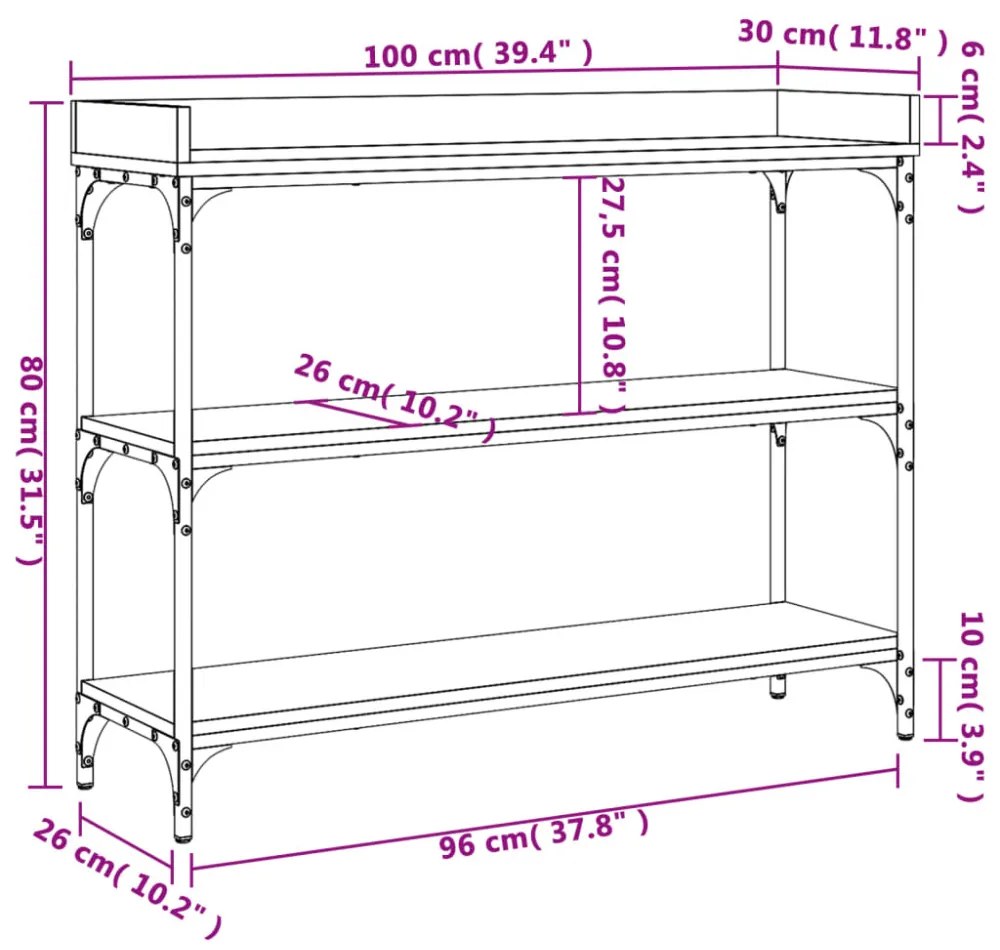 fekete tálalóasztal polcokkal 100 x 30 x 80 cm