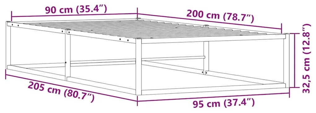 ágykeret matrac nélkül Fehér 90x200 cm fém ágykeret