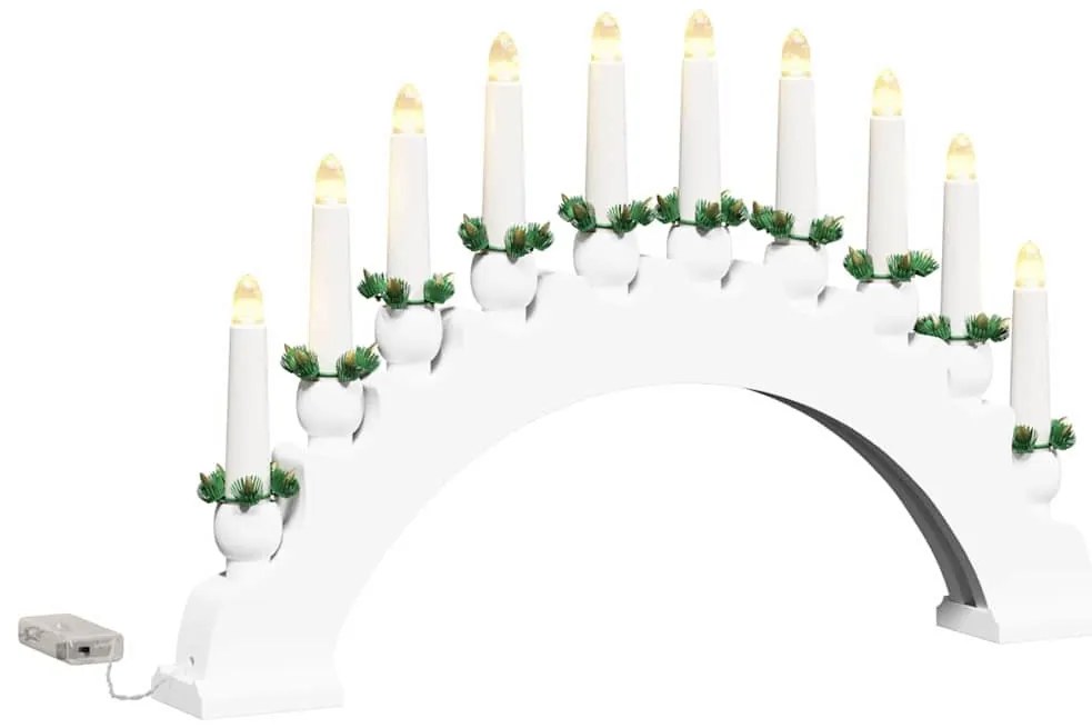 Karácsonyi gyertyatartó ív 10 LED gyertyával Fehér