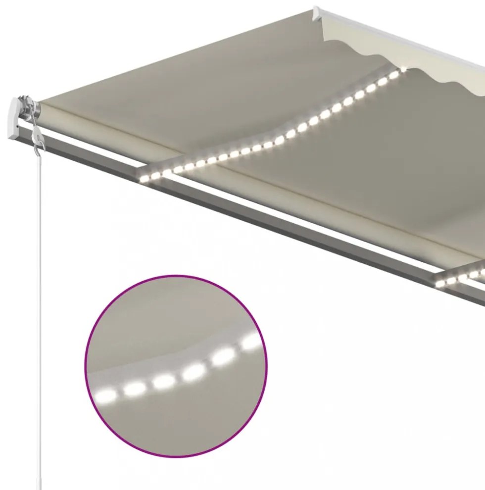 krémszínű kézzel kihúzható LED-es napellenző 400 x 300 cm