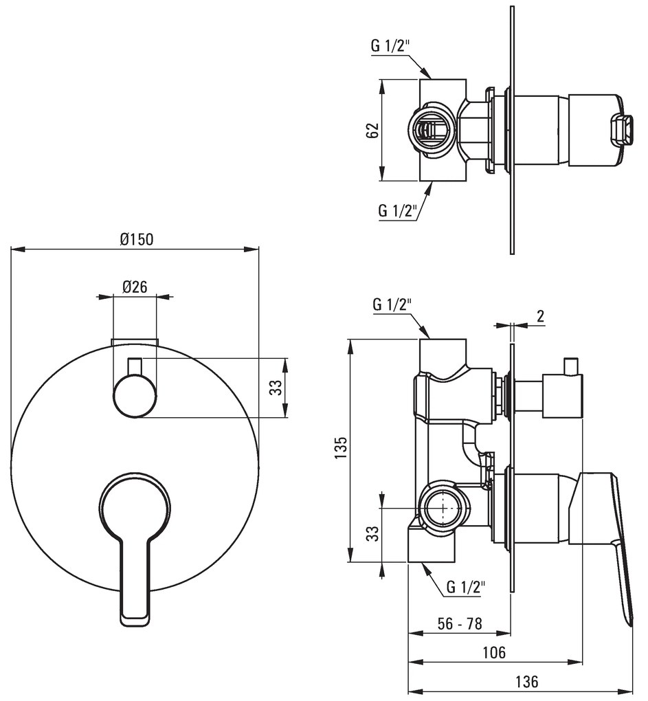 Deante Arnika, 2 kimenetű rejtett mixer, arany, BQA_Z44P