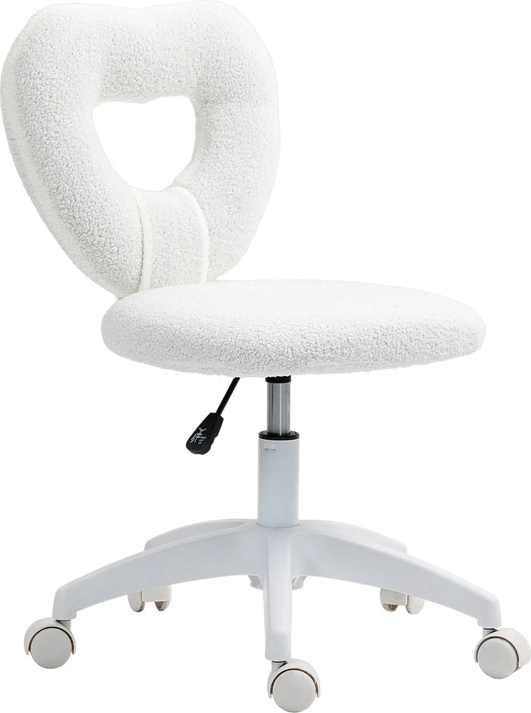 HOMCOM Íróasztali Szék Forgószék Otthoni Irodai Szék Szív Alakú Háttámlával, Magasságban Állítható Teddy Plüss Fodrász Szék Tanulószobába, Fehér | Aos