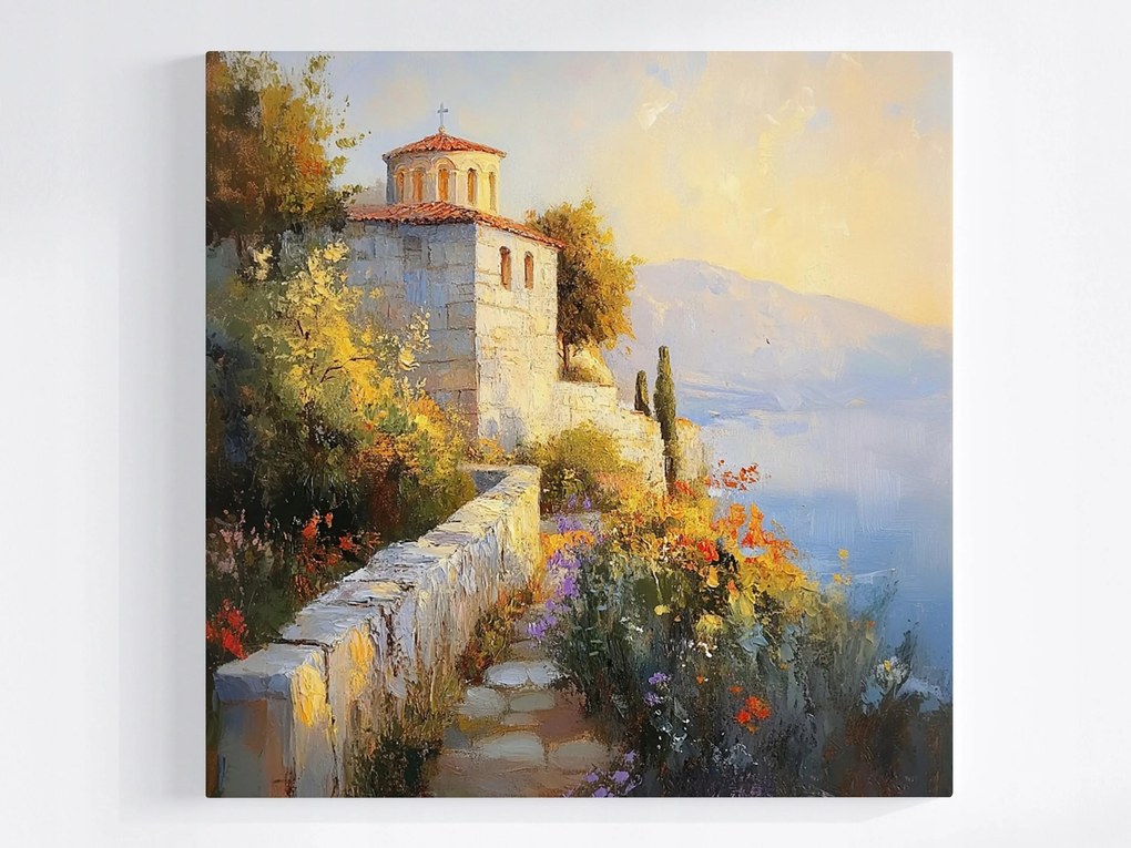 Poszter Tájkép Dél Tenger Templom Kápolna Virágok 40x40