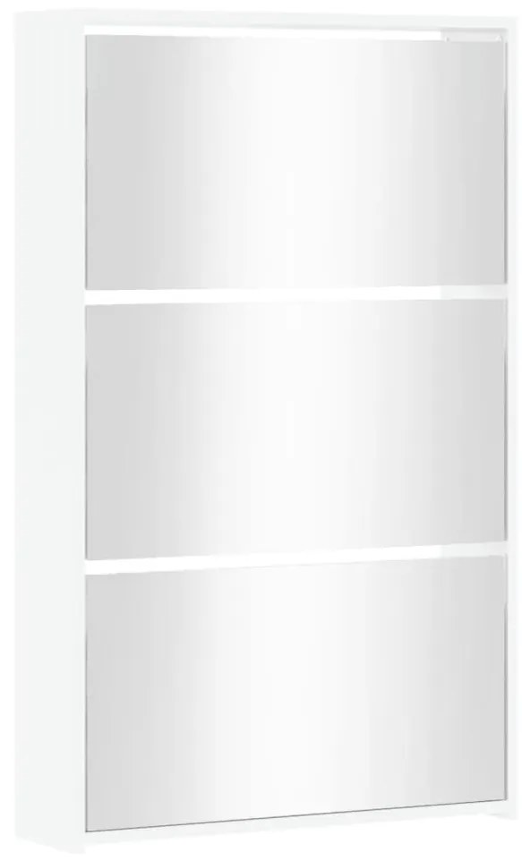 háromrétegű, magasfényű fehér cipősszekrény tükörrel 63 x 17 x 102,5 cm