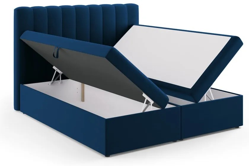 Sötétkék boxspring ágy tárolóhellyel 180x200 cm Gina – Milo Casa