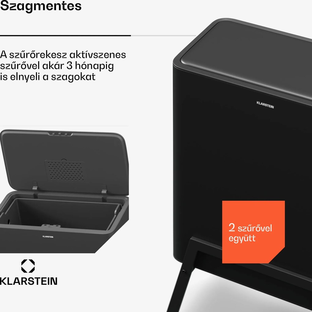 Klarstein Yuma szemetes | 30 l | belső vödör | szagelszívó | álló lábak | nyomógombos