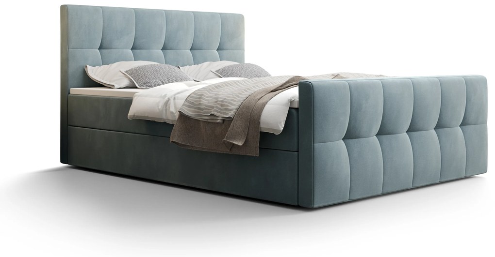 Franciaágy  Boxspring 140 cm Macheta (szürkéskék) (matraccal és tárolóhellyel). Akció -21%. 1046713