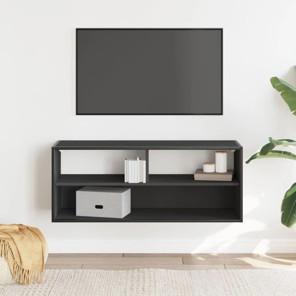 fekete szerelt fa és fém TV-szekrény 100x31x39,5 cm