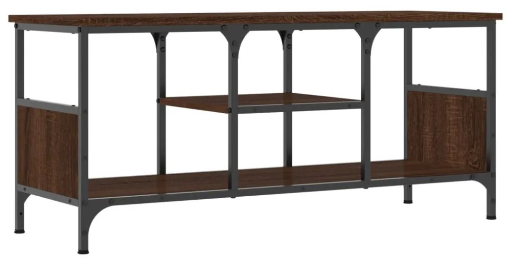 barna tölgyszínű szerelt fa és vas TV-szekrény 100x35x45 cm