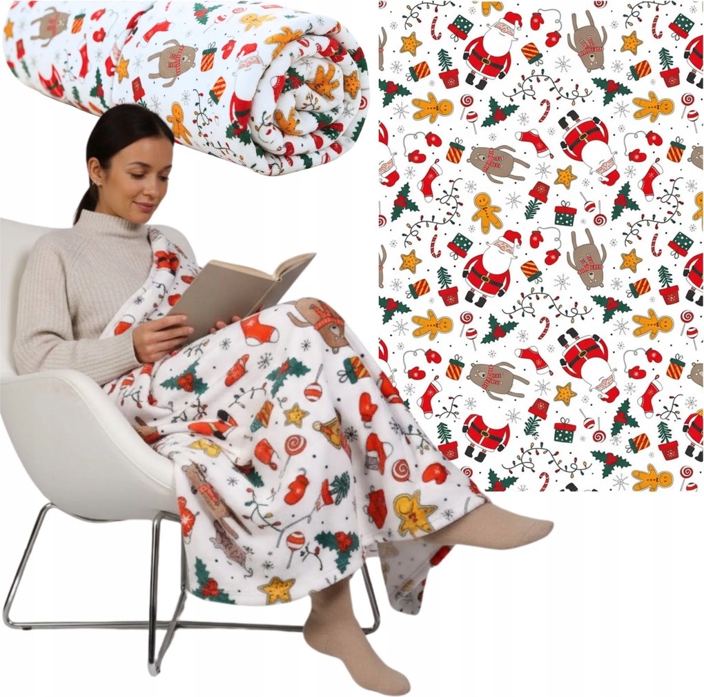 Karácsonyi takaró puha meleg vastag ágyra fehér 150x200cm kockás