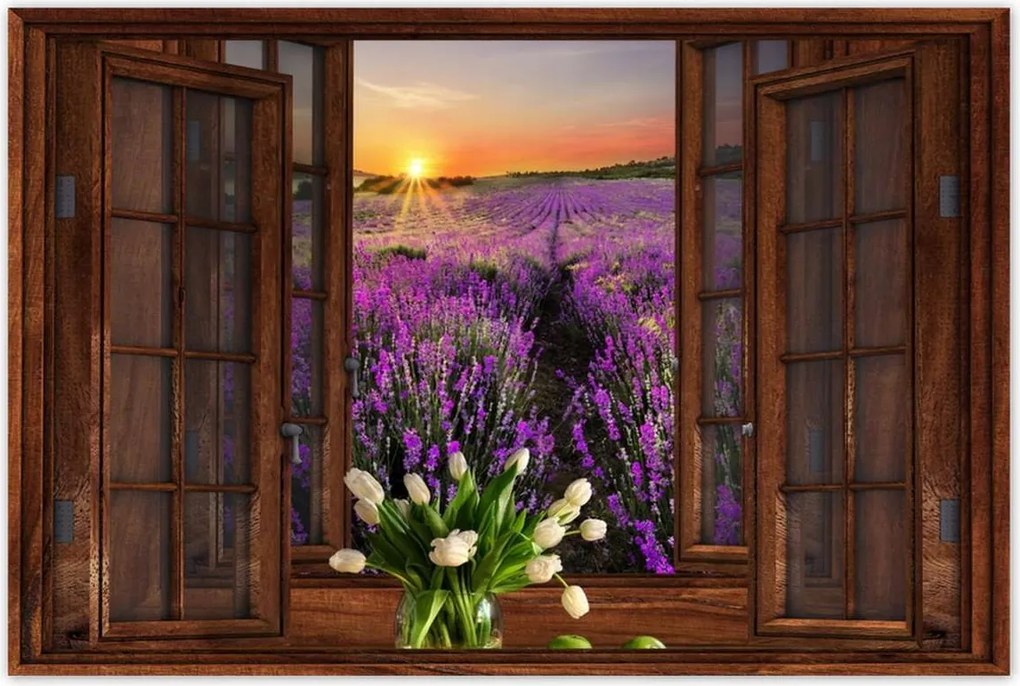 Poszterek 60x40 Kilátás az ablakból a levendulára
