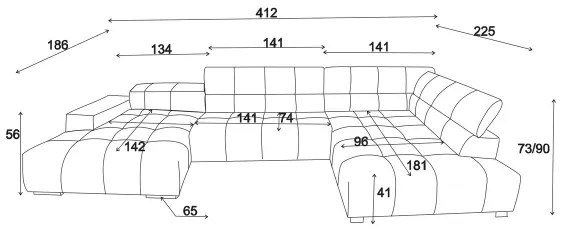 Sarokkanapé U TROPEA jobb oldali, szürke