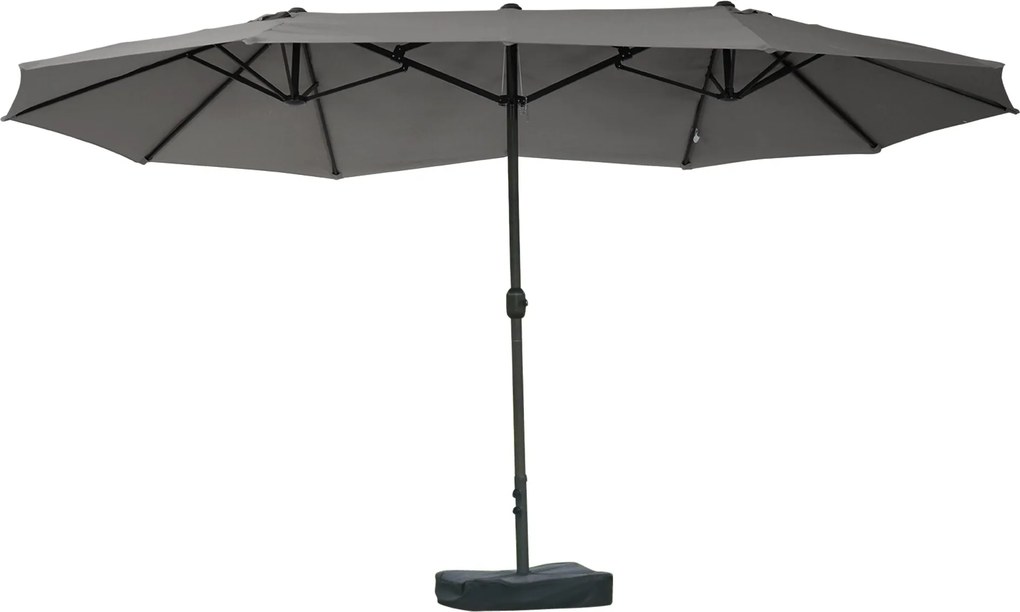 Outsunny Dupla Napernyő 455 x 265 cm, UV Védelemmel Ellátott Napernyő Kézi Kurblival, Állvány, Erkélyernyő, Strandernyő Szélálló Kurblis Napernyő a St