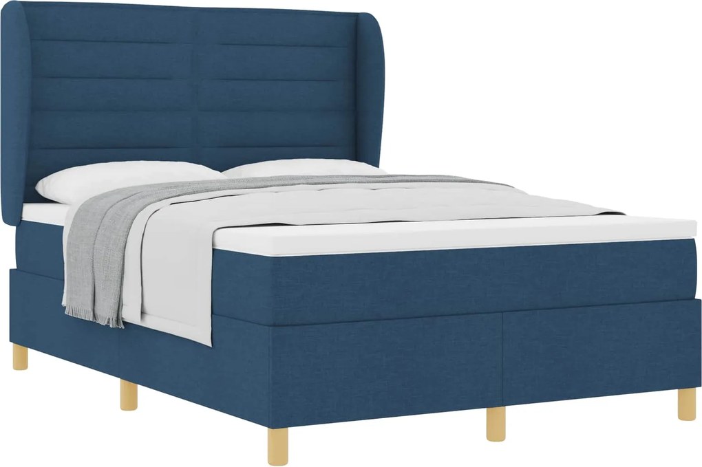 vidaXL Boxspring ágy matraccal Sötétszürke 90x190 cm Szövet Kék szövet