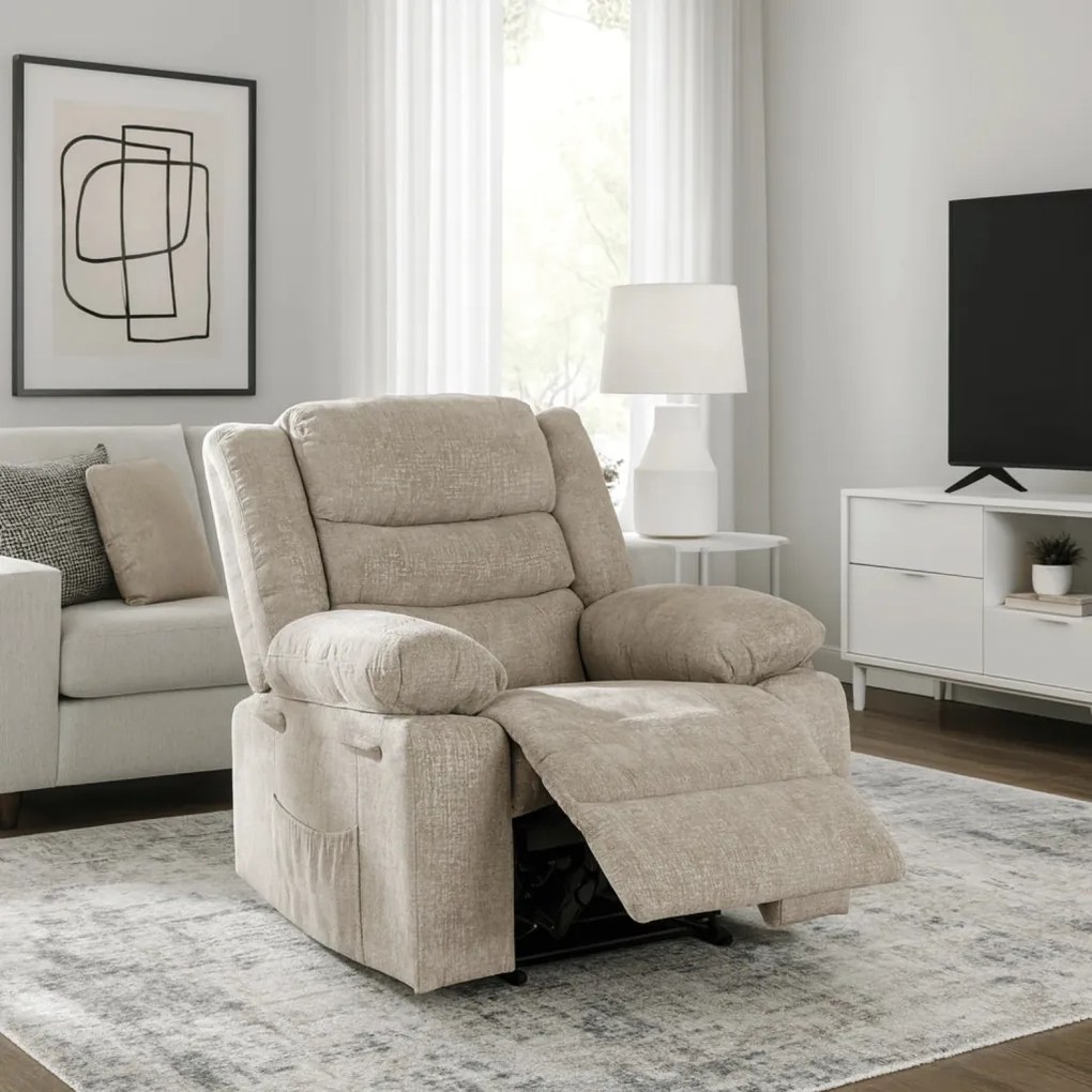 Modern Relaxfotel Vintage Bézs Bársony Kárpittal. ARTURO