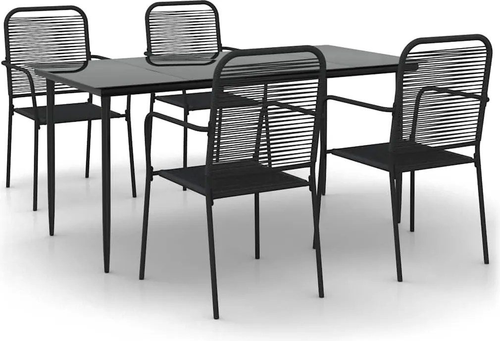 vidaXL 5 részes fekete pamut kötél és acél kerti étkezőgarnitúra