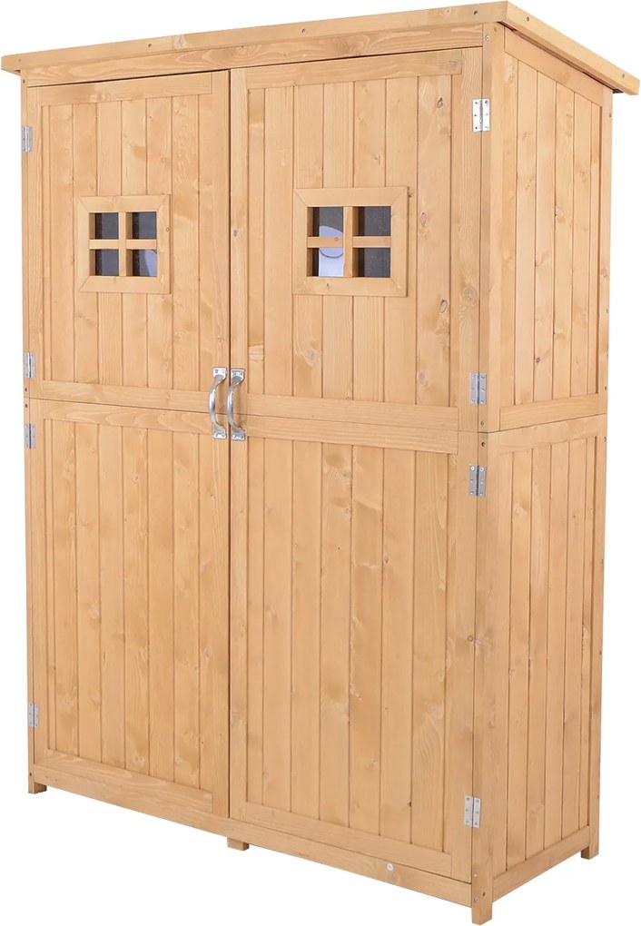 Outsunny Fa Kerti Szekrény Kerti Szerszámok Tárolására, Kétajtós, Vízálló Tetővel, Különböző Méretű Rekeszekkel 127.5x50x164cm | Aosom