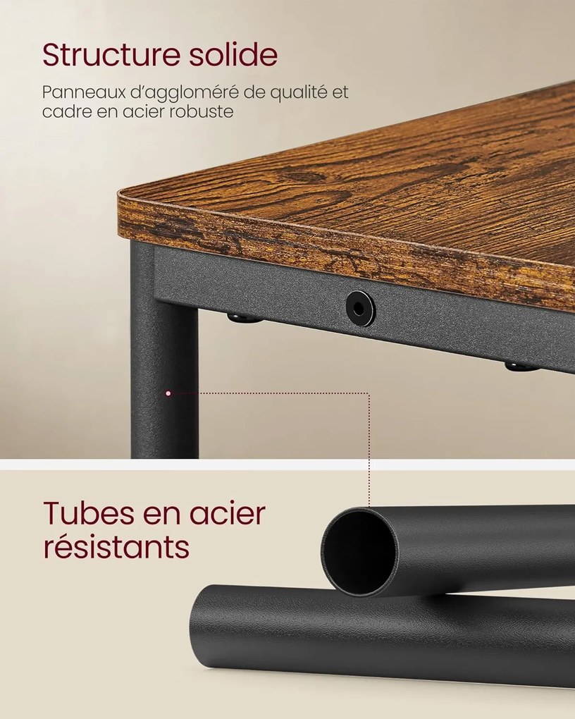 Keskeny oldal asztal töltő funkcióval 3 polcos, 18 x 45 x 58 cm rusztikus barna