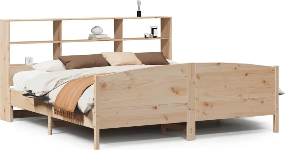vidaXL tömör fenyőfa könyvespolcos ágy matrac nélkül 180 x 200 cm