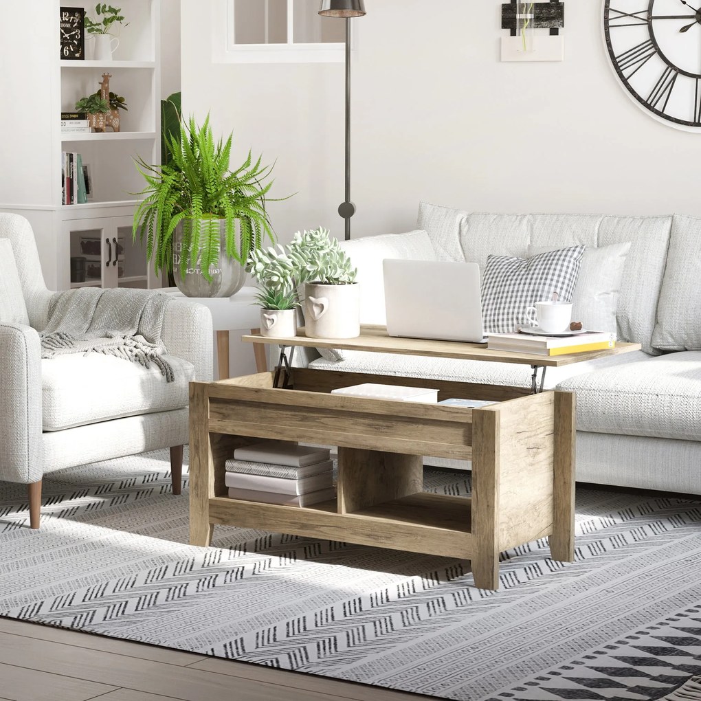HOMCOM Felnyitható Üvegasztal, Nappali Asztal Polccal és Rejtett Rekesszel, 105 x 50 x 49-62.5 cm | Aosom