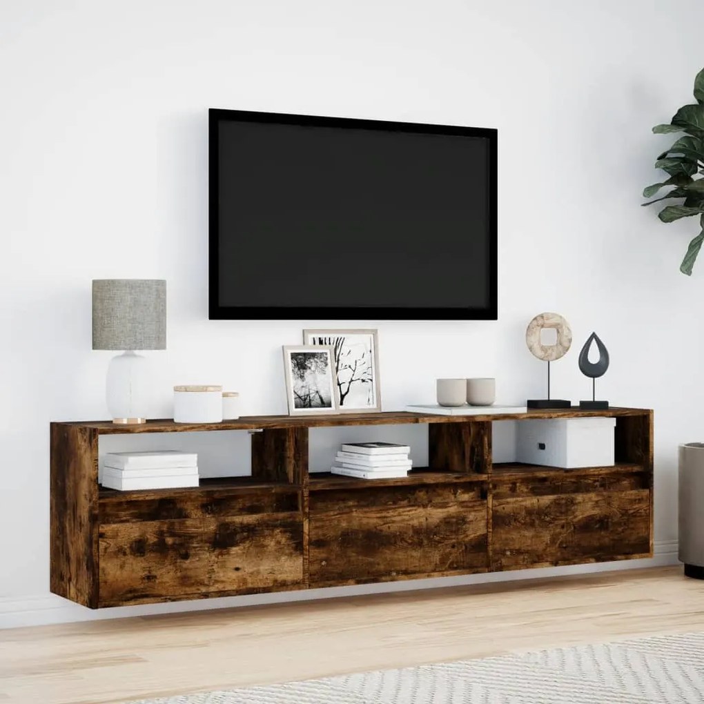 füstös tölgy falra szerelhető TV-szekrény LED-del 180x31x45cm