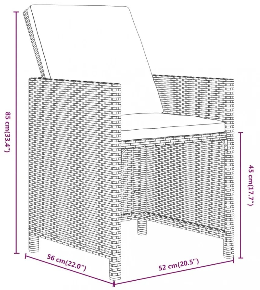 15 részes fekete polyrattan kerti étkezőgarnitúra párnákkal