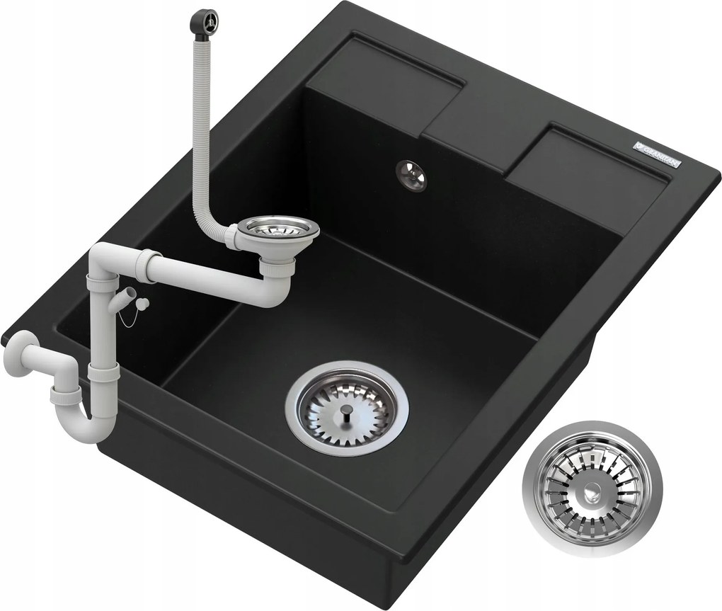 Gránit Mosogató Fekete, Króm Samos Szifonnal