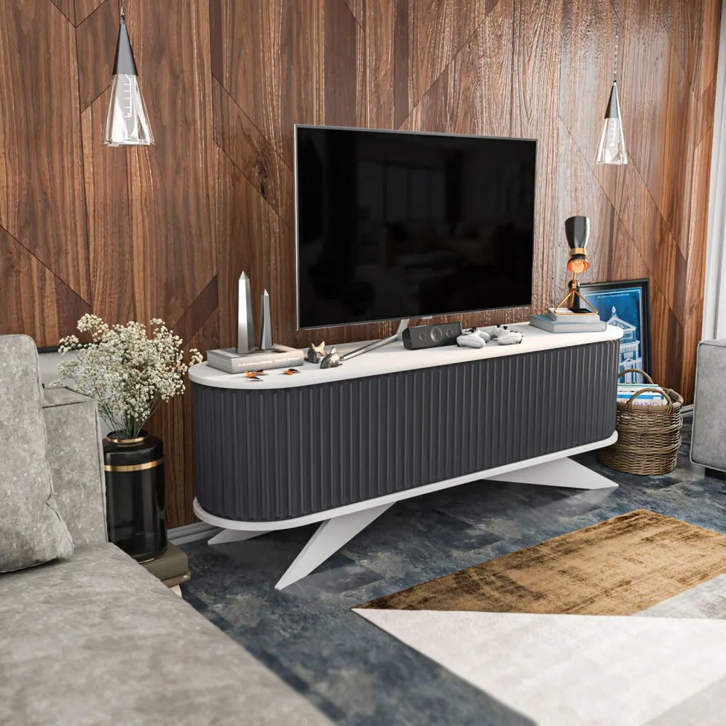 Stor TV-állvány, antracit-fehér, 180 cm