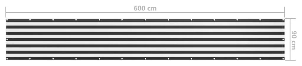 Antracitszürke-fehér oxford-szövet erkélyparaván 90 x 600 cm