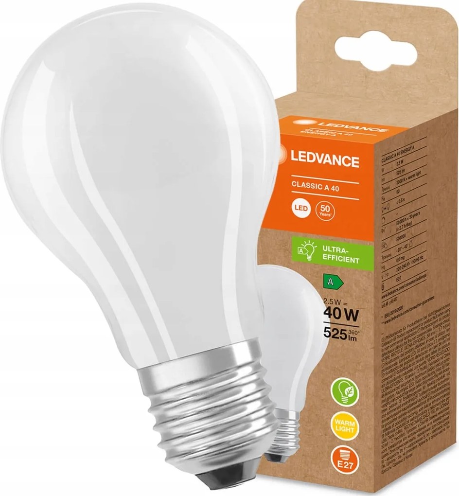 Led izzó E27 A60 2,5W 3000K 210lm/W Ledvance