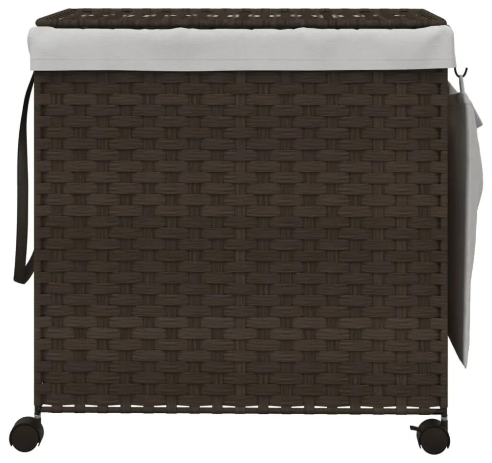 sötétbarna rattan szennyeskosár kerekekkel 60x35x60,5 cm
