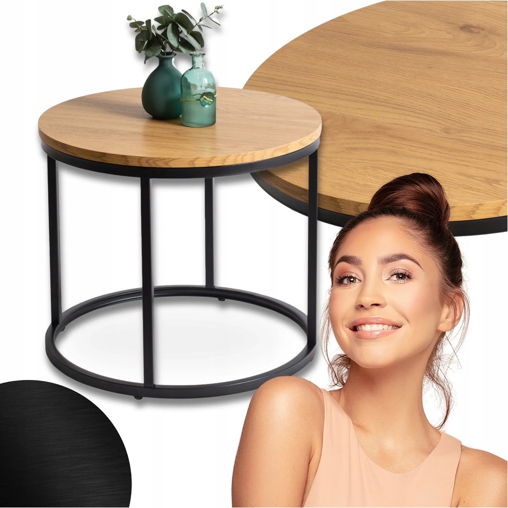 Dohányzóasztal Kerek Loft Kis Lella Pad Kis Kerek Tölgy Arany Fekete