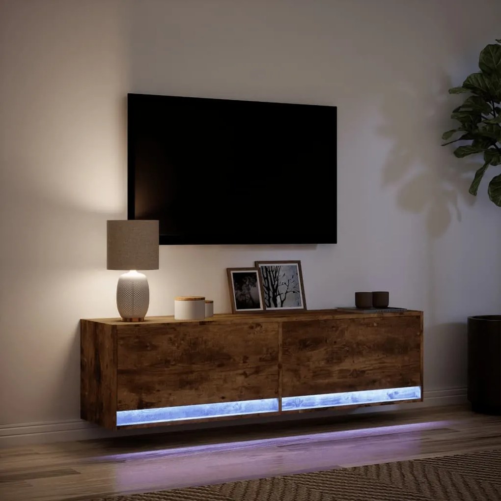 füstös tölgy színű fali TV-szekrény LED-ekkel 140 x 31 x 38 cm
