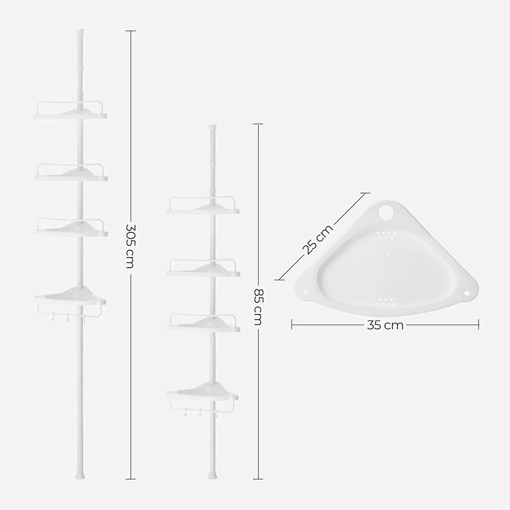 Állítható teleszkópos fürdőszobai sarokpolc, 85-305 cm