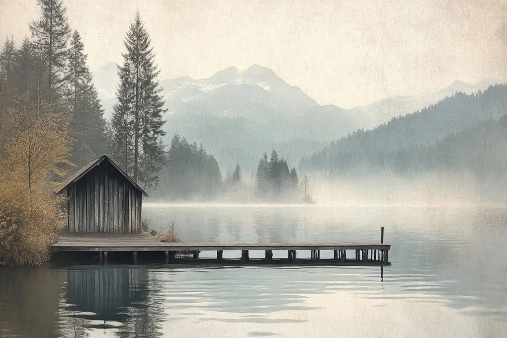 Vászonkép Canvas Tájkép Hegyek Erdő Tó Móló Kikötő 120x80