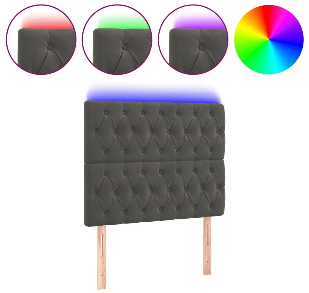 sötétszürke bársony LED-es fejtámla 100x7x118/128 cm