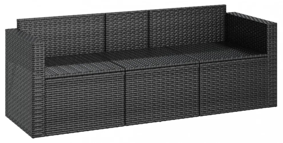 vidaXL fekete 3 személyes polyrattan kerti kanapé párnákkal