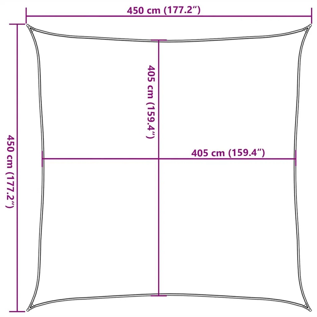 narancssárga négyzet alakú HDPE napvitorla 160 g/m² 4,5x4,5 m