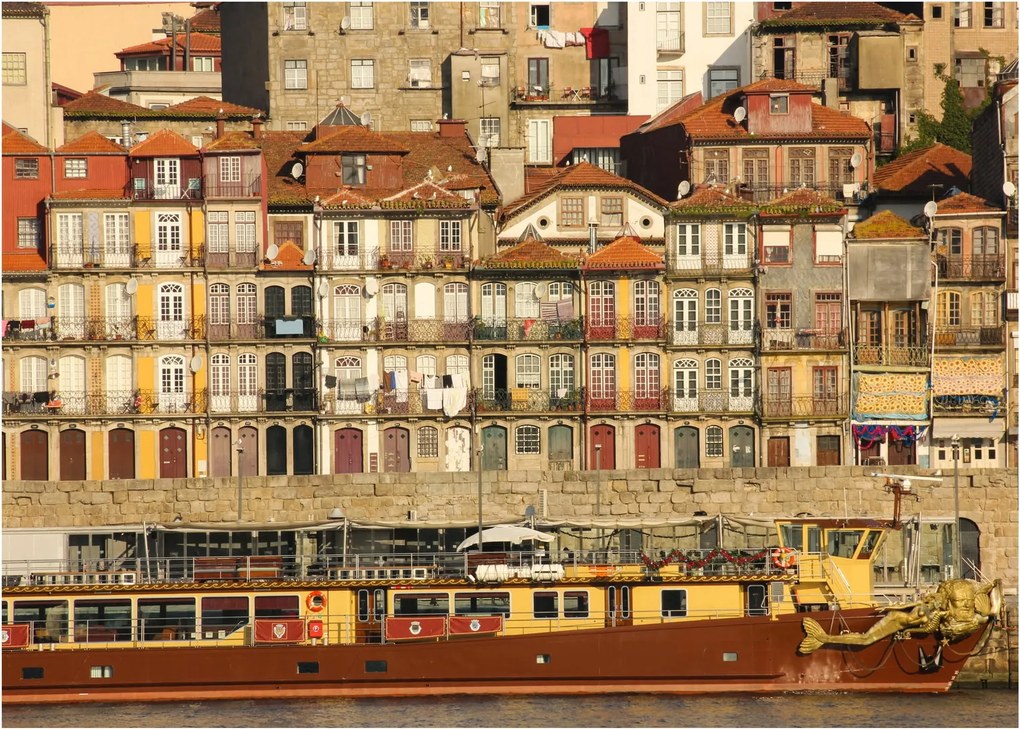 Üveg kép - Vízparti negyed, Portugália (70x50 cm)