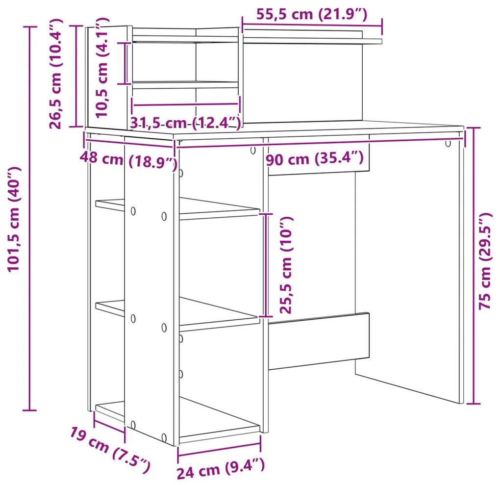 Íróasztal tárolóval Beton szürke 90 x 48 x 101.5 cm Faanyag